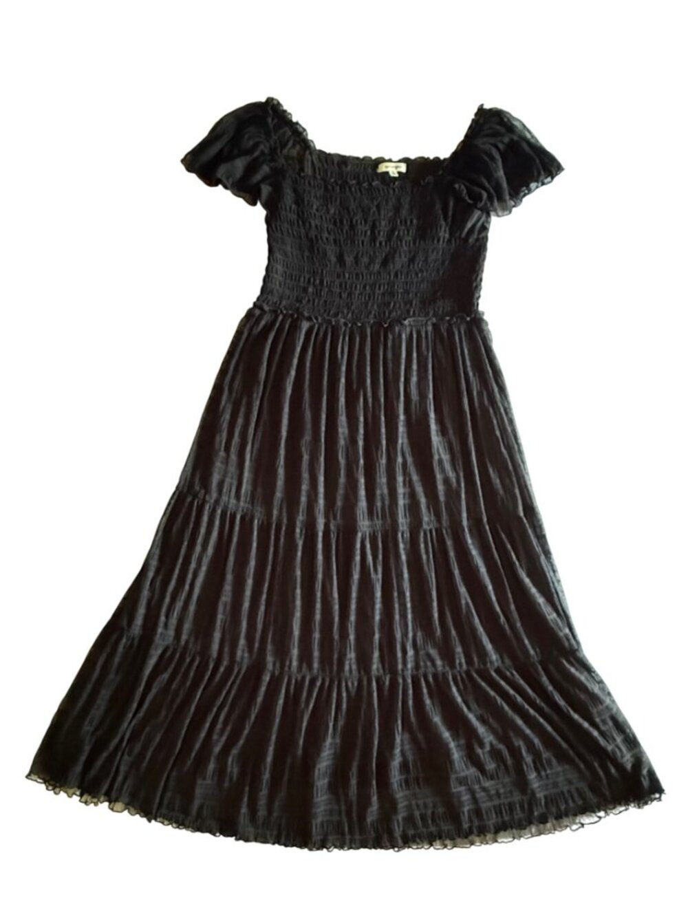 Max Studio Womens XL Black Whimsygoth Smocked Lace Maxi Dress Flutter Sleeve - Picture 4 of 11